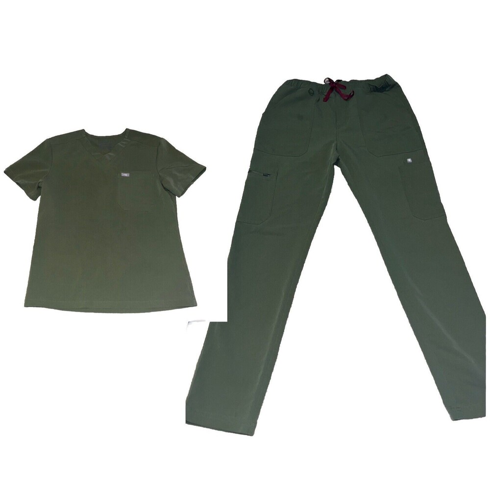 Figs (S) Moss Green Mens Jogger Scrub Pants & Top Set Technical Collection (FLAW - Picture 1 of 16